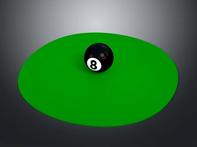 Green Circular Billiard Table Surface With Black 8 Ball Centered On Top 3d model