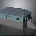 Turquoise Wall Gray Base House Exterior With Blue Tile Roof Windows And Staircase