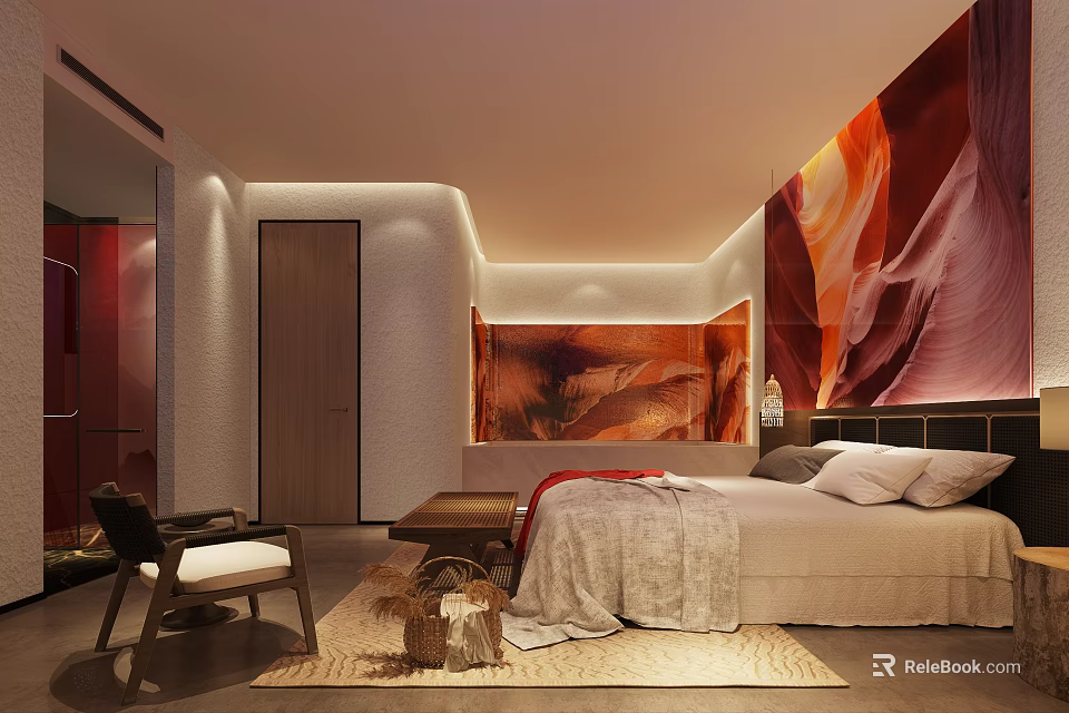 Luxurious SPA Sauna Room With Art Wall And Comfortable Bed 3d model 