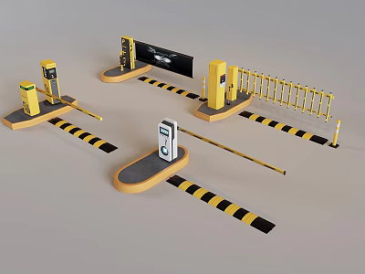 Public Facility Parking Barrier System With Automatic Gates Yellow Design Black Yellow Warning Stripes 3d model