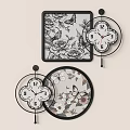 Decorative Wall Clocks with Floral Patterns Butterfly Motifs and Square Round Frames 3d model