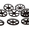 Multiple Vintage Industrial Metal Wheels With Spokes And Metallic Finish