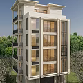 Modern Multi storey Detached Villa With Large Windows Balconies And Green Trees 3d model