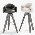 Modern Black and Beige Leather Bar Stools with Armrests Wooden Base and Metal Footrest