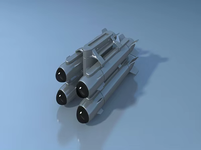Military Silver Weapon Missile Launcher With Four Black Warhead Missiles Design 3d model