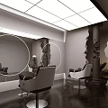 Modern Beauty Hair Salon Interior With Circular Mirrors Salon Chairs And Black Marble Floor