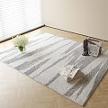Gray And White Striped Square Rug On Wooden Floor With White Flowers Magazines And Dark Scarf