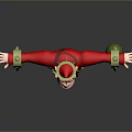 Red Gorilla 3D Model Character With Green Decorative Spiked Rings And Holding Green Ball