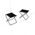 Two Modern Folding Stools With Metal Frame And Dark Seat Surface 3d model