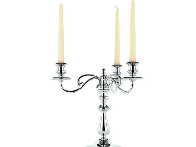 Elegant Silver Metal Chandelier With Three Candle Shaped Lights And Curved Arms 3d model