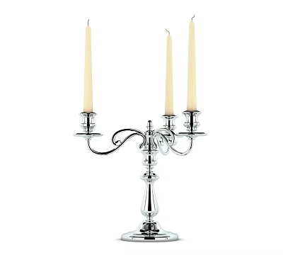Elegant Silver Metal Chandelier With Three Candle Shaped Lights And Curved Arms 3d model