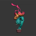 Cartoon Cactus Character With Colorful Pink Yellow Flowers And Green Stem In Red Pot