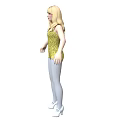 Woman With Blonde Hair Wearing Yellow Leotard White Tights And White Shoes