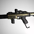 Modern Tactical Rifle With Gold And Black Finish Scope Attachment And Sleek Design