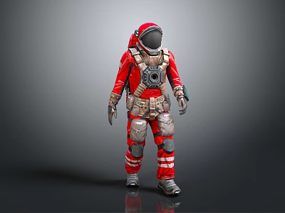 Sci Fi Game Movie Character In Red Astronaut Suit With Silver Armor Details 3d model