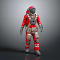 Sci Fi Game Movie Character In Red Astronaut Suit With Silver Armor Details
