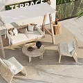 Outdoor Terrace Swing Chair With Wooden Frame And Comfortable Beige Cushions