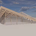 Wooden Pergola Structure with Triangular Lattice Roof and Glass Panels