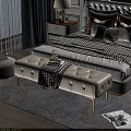 Elegant Modern Cream Leather Bench With Golden Legs And Checkered Blanket In Bedroom