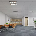 Modern Public Office Space With Desks Computers Green Partitions Ceiling Lights And Potted Plant