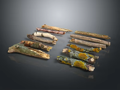 Natural Wood and Stone Decorative Logs with Moss Covered Surface and Various Colorful Shapes 3d model