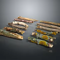 Natural Wood and Stone Decorative Logs with Moss Covered Surface and Various Colorful Shapes