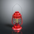 Vintage Red Candle Lantern with Metal Frame Handle and Transparent Glass Design