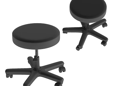 Black Round Stools With Wheels Padded Seat Adjustable Base For Medical Office Use 3d model