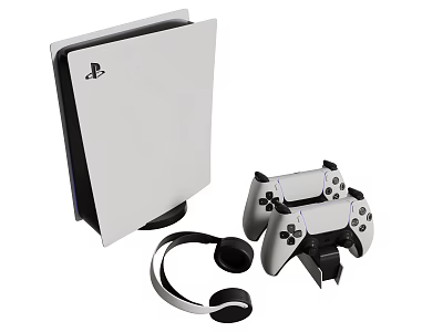 White PlayStation 5 Console With Dual Game Controllers And Wireless Headphones For Home Entertainment 3d model