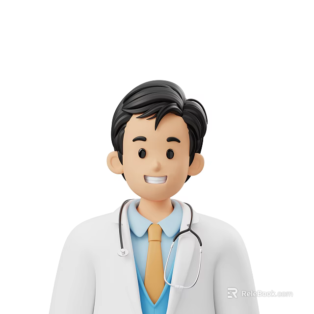 Smiling Man In White Doctor Coat With Stethoscope Blue Shirt And Yellow Tie 3d model 