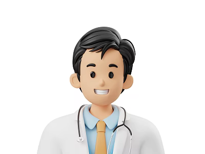 Smiling Man In White Doctor Coat With Stethoscope Blue Shirt And Yellow Tie 3d model