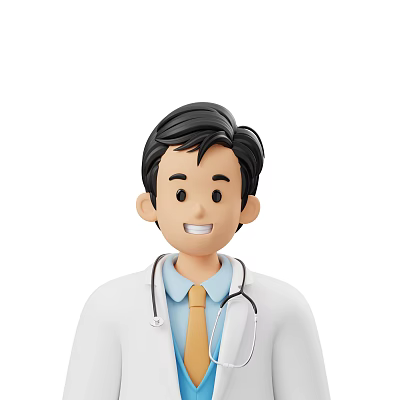 Smiling Man In White Doctor Coat With Stethoscope Blue Shirt And Yellow Tie 3d model