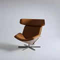 Modern Brown Leather Leisure Chair With High Backrest And Metal Base