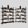 Modern Dark Colored Multi Tiered Bookcase With Books Vases And Decorative Items 3d model