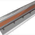 Modern Landscape Bridge With Curved Wooden Structure Pedestrians And Urban Trees