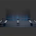 Futuristic Circular Glowing Device With Blue Light And Metallic Base Structure