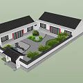 Rural Self Built House With Black Tile Roof Red Couplets Glass Door And Green Lawn