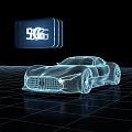 Futuristic 5G Concept Car With Wireframe Design On Grid Pattern Floor 3d model