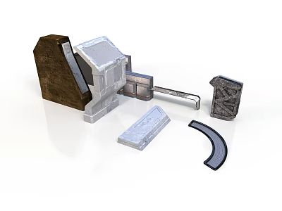Diverse Scene Components With Gray Block Silver Strip And Arched Construction Parts 3d model