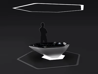 Futuristic Console Scene With Standing Human Silhouette And Illuminated Ceiling Structure 3d model