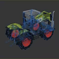 Modern Yellow And Gray Agricultural Tractor With Red Tires And Cab