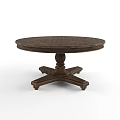 Round Dark Brown Solid Wood Coffee Table With Carved Decorative Base 3d model