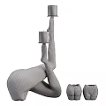 Decorative Ornament Set With Orange Human Shaped Sculpture And White Gold Candle Holders