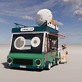 Cartoon Themed Food Cart With Green Body Awning Wheels And Menu Board For Tiny Cafe