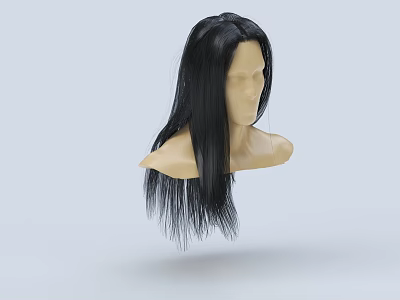 Long Black Hair Wig For Game And Movie Character Head Model Design And 3d model
