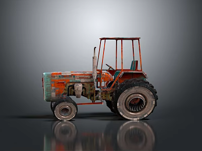 Vintage Rustic Tractor With Orange Green Body And Large Wheels Design 3d model