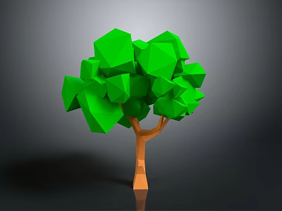 Green Low Poly Style Tree With Orange Trunk And Polygonal Leaves On Dark Background 3d model