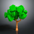 Green Low Poly Style Tree With Orange Trunk And Polygonal Leaves On Dark Background 3d model