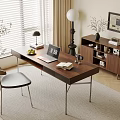 Modern Wooden Desk Interior With Laptop Book Table Lamp Chair And Floor Lamp
