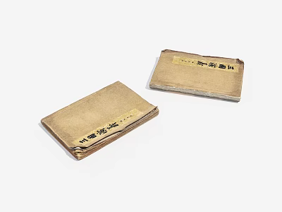 Traditional Ancient Chinese Thread Bound Books with Yellowed Pages and Calligraphy 3d model